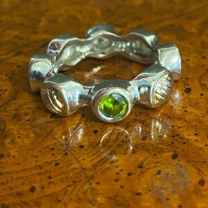 Silver & Gold Tone Ring with Multiple Gemstone. Size 8.5